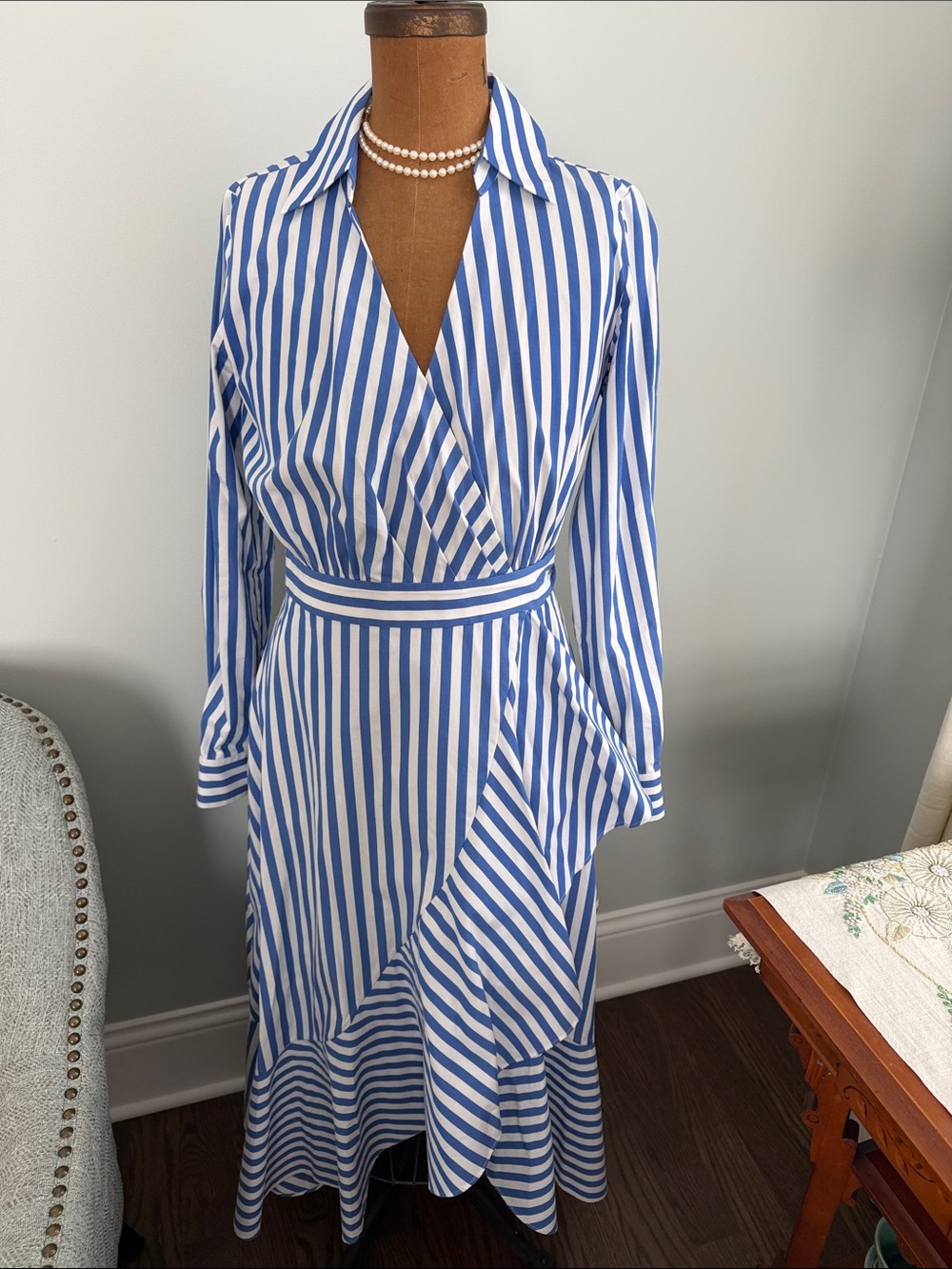 kate spade Blue and White Striped Wrap Midi Dress
